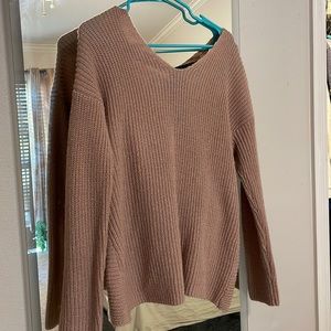 Pink open back v neck sweater